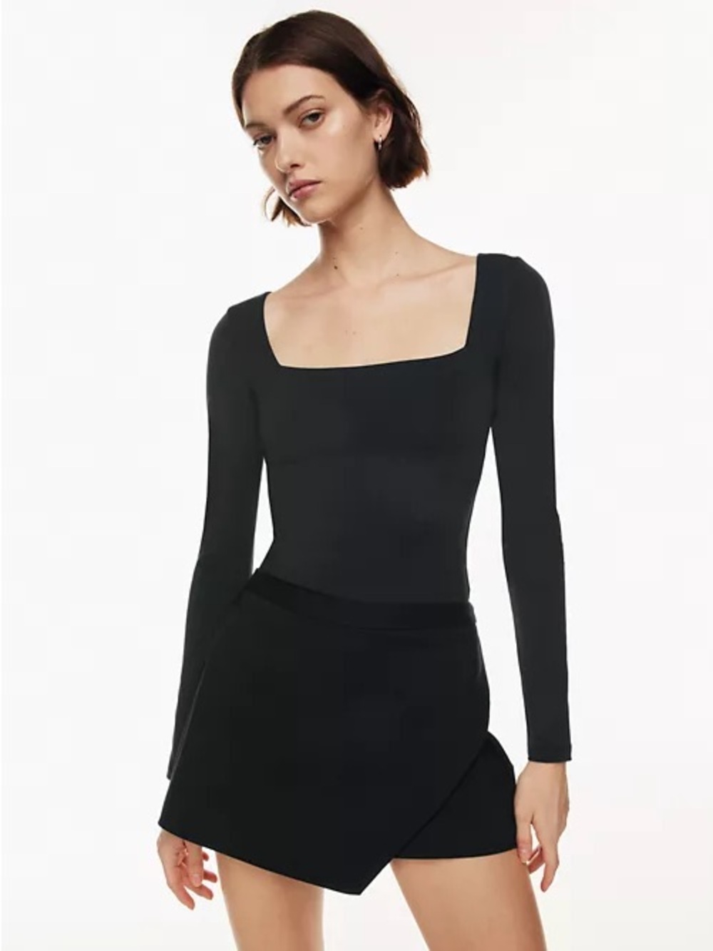 Aritzia Black Square-Neck Long Sleeve Bodysuit